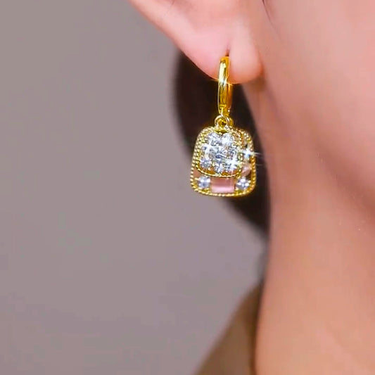 High-grade crystal geometric earrings(gold plated)