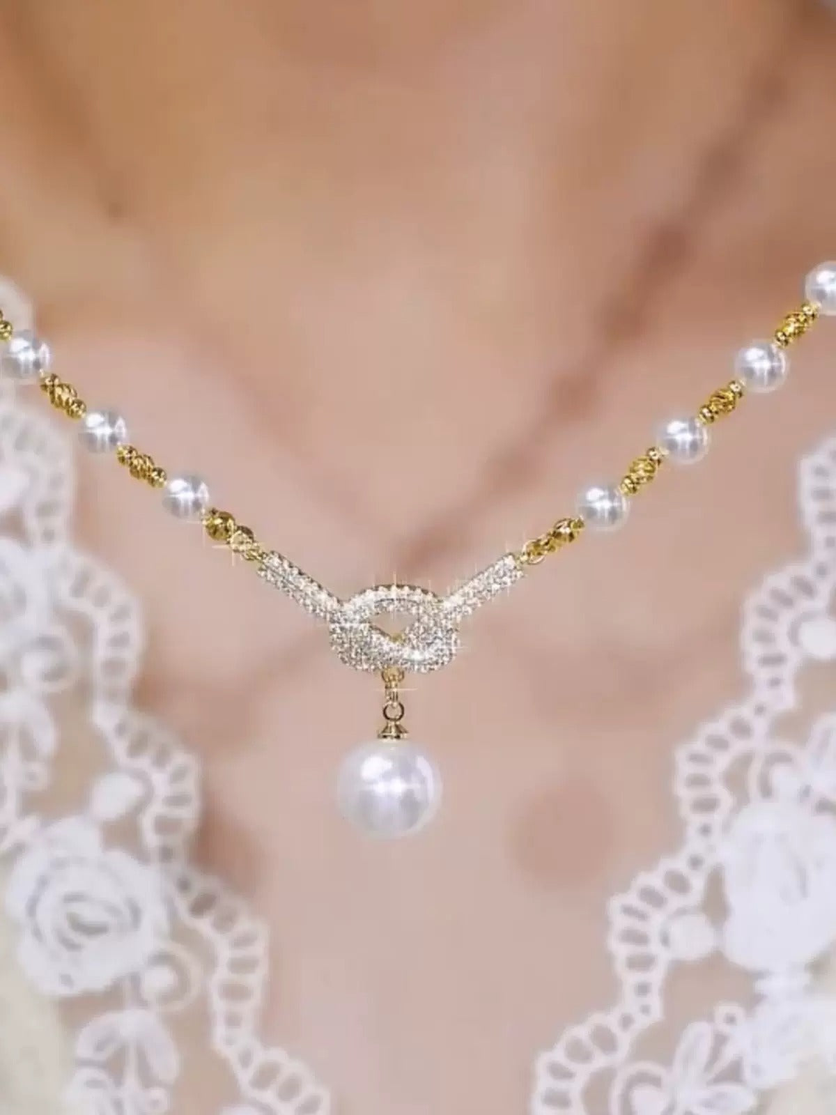 Full diamond pearl necklace(GOLD PLATED)
