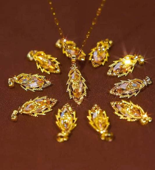 Luxurious non-fading zircon leaf necklace(18k gold plated)