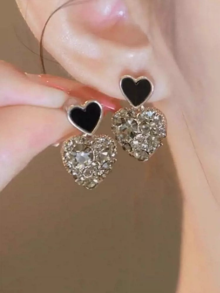 Double love heart crystal earrings