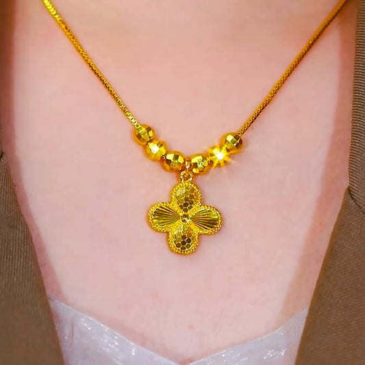 Sand gold clover necklace(24k gold plated)