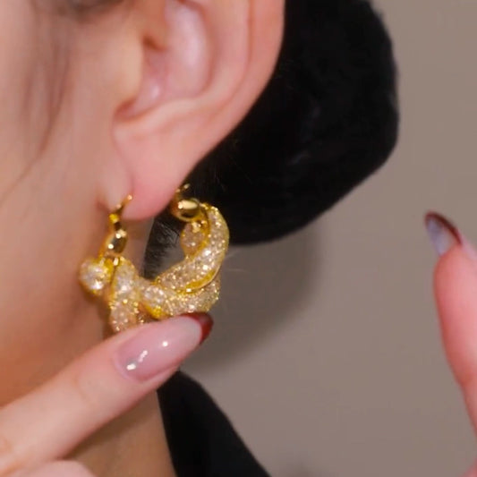 Twisted Mesh crytsal earrings(18k Gold plated)