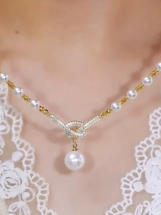 Full diamond pearl necklace(GOLD PLATED)