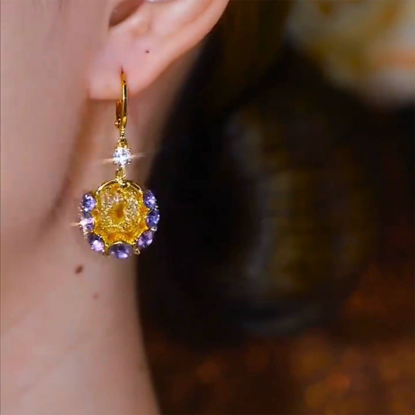 Diamond zircon mesh earrings(24k gold plated)