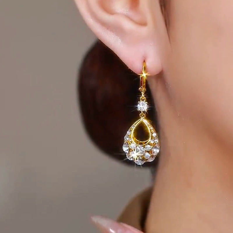 Diamond zircoon hoops earrings(24k gold plated)