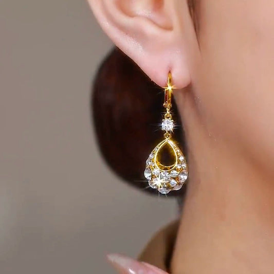 Diamond zircoon hoops earrings(24k gold plated)