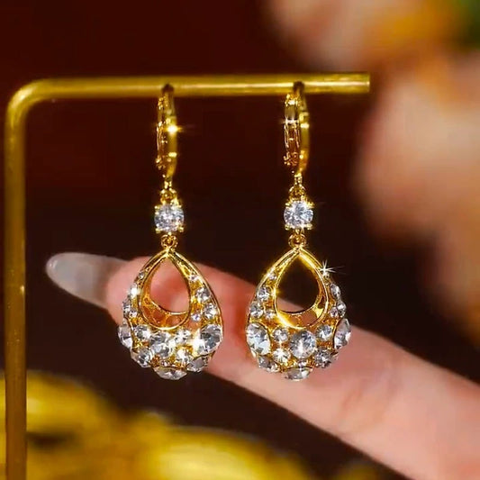 Diamond zircoon hoops earrings(24k gold plated)