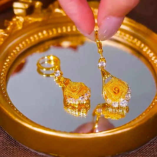 Flower zirconia earrings(24k gold plated)