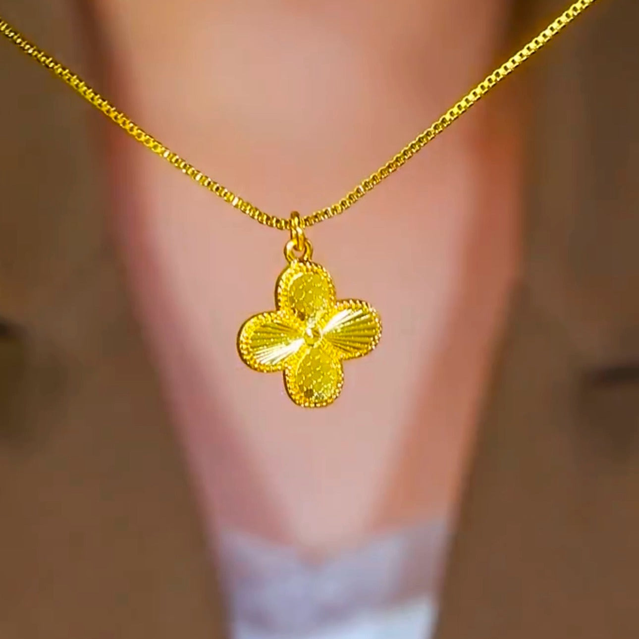 Sand gold clover necklace(24k gold plated)