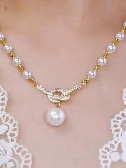 Full diamond pearl necklace(GOLD PLATED)