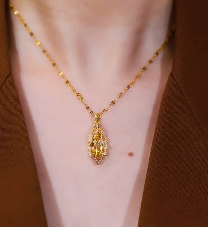 Luxurious non-fading zircon leaf necklace(18k gold plated)
