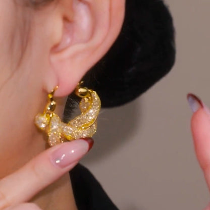 Twisted Mesh crytsal earrings(18k Gold plated)