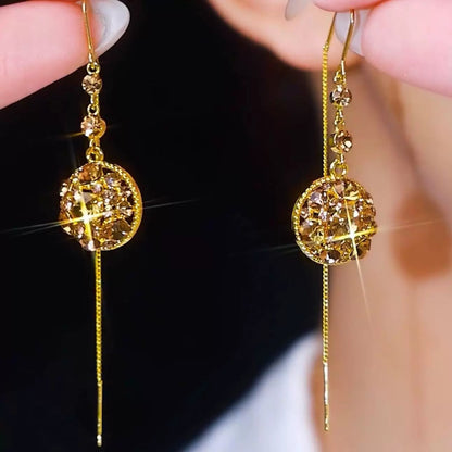 Long tassel zircon earrings(18k gold plated)
