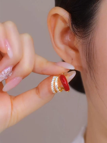 High-grade simple red micro-stud earrings