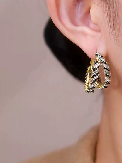 Micro-diamond striped earrings(gold plated)