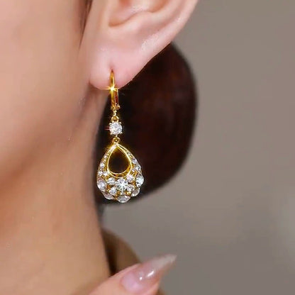 Diamond zircoon hoops earrings(24k gold plated)