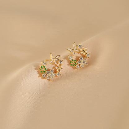 Flower trace butterfly earrings